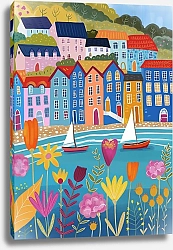 Постер Лариса Ермолаева Разноцветные яркие домики у моря