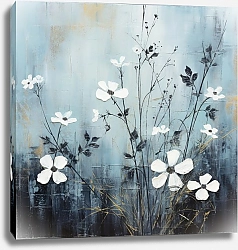Постер StellaRu Белые цветы на синем фоне