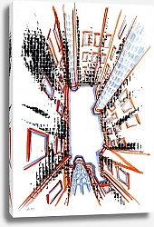 Постер Alina Fayzi Яркий городской пейзаж акварелью в авторском стиле. Небо. Двор колодец