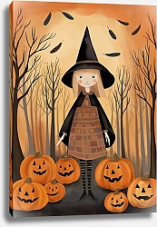 Постер Лариса Ермолаева Хэллоуин, милая ведьмочка с тыквами