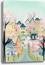 Постер Лариса Ермолаева Весенний город с цветущими деревьями