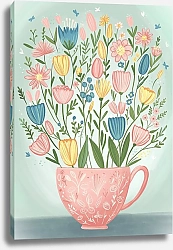 Постер Лариса Ермолаева Весенний букет цветов в розовой чашке.