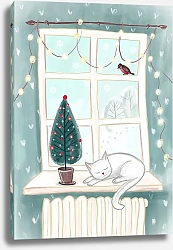 Постер Лариса Ермолаева Зимняя иллюстрация с белым котом