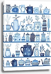 Постер Лариса Ермолаева Иллюстрация с синей и голубой посудой