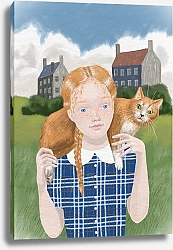 Постер Наташа Чувинова Девочка и кошка на прогулке