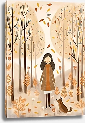 Постер Лариса Ермолаева Девочка с собакой в осеннем парке