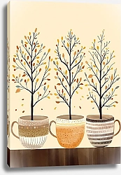 Постер Лариса Ермолаева Иллюстрация с осенними деревьями и чашками