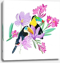 Постер olies Тропические цветы и птицы