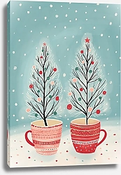 Постер Лариса Ермолаева Новогодние кружки с деревьями