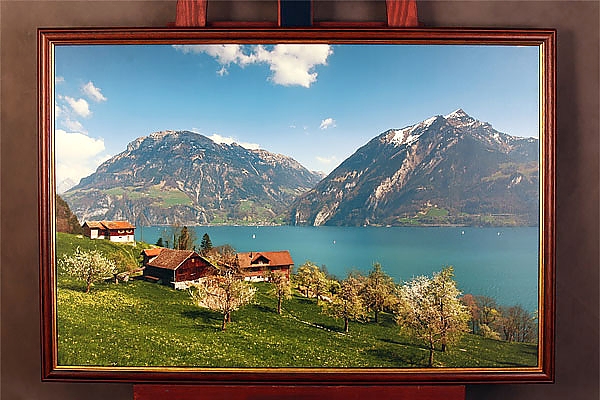 Фотопостр с европейским пейзажем в деревянной италянской раме на холсте