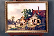 Две картины со старинным европейским пейзажем на холсте в раме