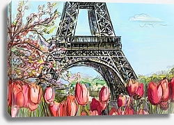 Постер Эйфелева башня и тюльпаны, скетч 2