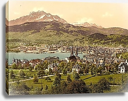 Постер Швейцария. Город Люцерн и гора Пилатус