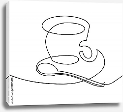 Постер чашка кофе с чайной ложкой - непрерывный рисунок из линии