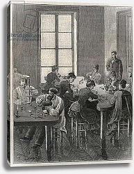 Постер Школа: Французская Jewelry workshop in Paris in the 19th century. Engraving from 1885 in “” Les arts et metiers illustres”” by Adolphe BITARD.