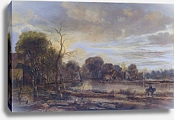 Постер Ван дер Ниер Пейзаж с рекой и деревней