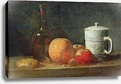 Постер Шарден Жан-Батист Still Life with Fruit and Wine Bottle