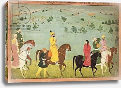 Постер Школа: Индийская 18в A Jasrota prince, possibly Balwant Singh, on a riding expedition, by Nainsukh Kashmir, c.1751