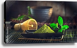 Постер Порошок чая маття. Органическая зеленая чайная церемония