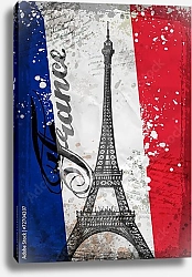 Постер Эйфелева башня, Париж, Франция на фоне флага
