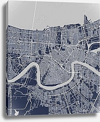 Постер План города Новый Орлеан, Луизиана, США, в синем цвете