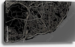 Постер План города Лиссабон, Португалия, в черном цвете