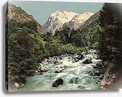Постер Швейцария. Река Лютшина и гора Веттерхорн