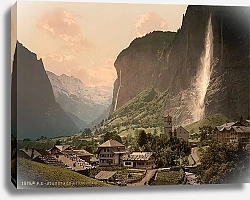 Постер Швейцария. Водопад Штауббах и гора Юнгфрау