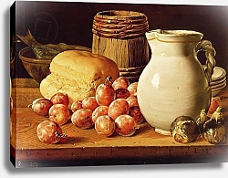 Постер Мелендес Луис Still Life with plums, figs, bread and fish