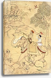 Постер Школа: Индийская 17в. A Prince Hunting, Mounted on an Elephant, c.1600-1650