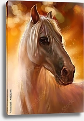 Постер Портрет белой лошади на золотом фоне