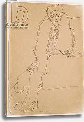 Постер Климт Густав (Gustav Klimt) Seated to the Left, the Upper Body Leaning Forward; Sitzend nach links, den Oberkorper nach vorne, die Linke aufgestutzt, 1904-1905