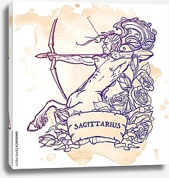 Постер Знак зодиака Стрелец с декоративной рамкой из роз