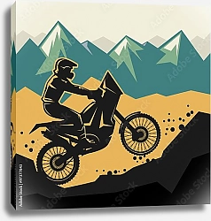 Постер Мотоциклист на фоне гор