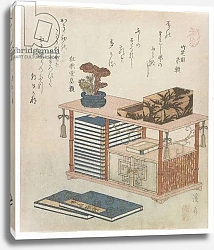 Постер Кэйсай Эйсэн Surimono illustrating a book cabinet, Edo period, late 1810s or early 1820s