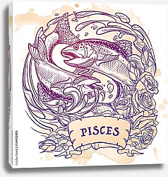 Постер Знак зодиака Рыбы с декоративной рамкой из роз