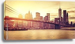 Постер США, Нью-Йорк. Manhattan Bridge на закате