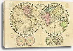 Постер Карта мира в виде полушарий, 1835 г. 1