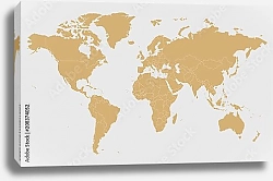 Постер Контурная карта мира бежевая