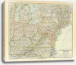 Постер Карта северных штатов США, конец 19 в.