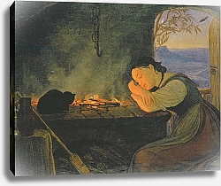 Постер Васман Рудольф Girl Sleeping by the Fire, 1843