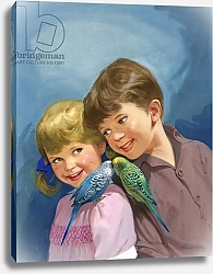 Постер Сид ван дер (дет) Boy and girl with budgerigars