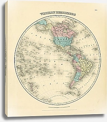 Постер Карта мира в виде полушарий: западное полушарие, 1855 г. 1