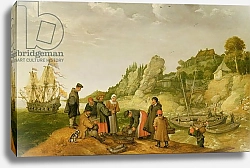 Постер Виллартс Адам Fisherman unloading and selling their catch on a rocky shoreline