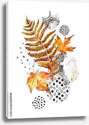Постер Современная композиция из акварельных листьев и геометрических форм