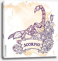 Постер Знак зодиака Скорпион с декоративной рамкой из роз