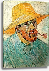 Постер Ван Гог Винсент (Vincent Van Gogh) Автопортрет в соломенной шляпе с трубкой