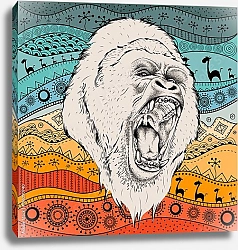 Постер Голова гориллы на этническом узоре