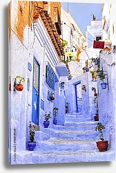 Постер Улица с лестницей в синем городе Шефшауэн, Марокко