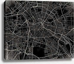 Постер План города Берлин, Германия, в черном цвете